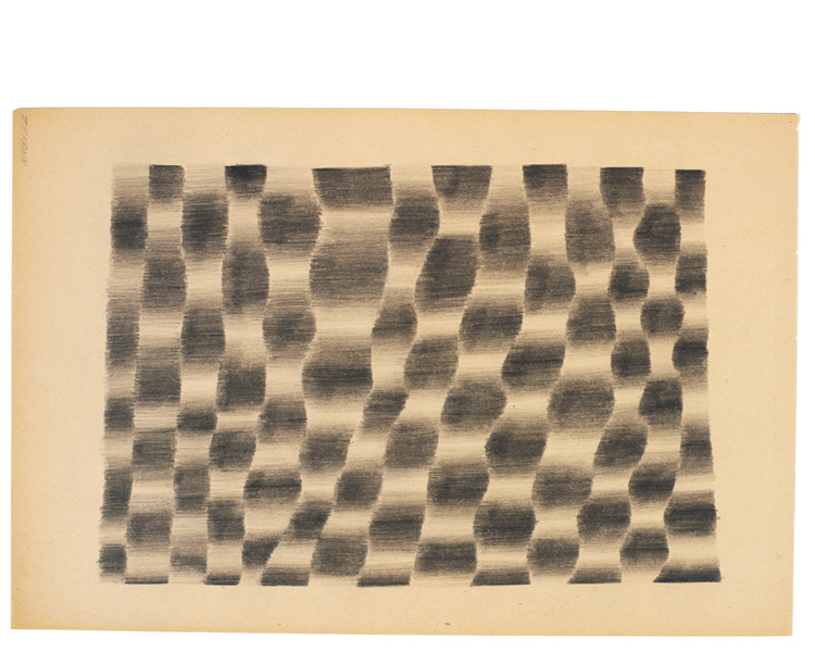 Richard C. Ziemann, Ribbon candy (esercizio di pressione della matita e sfumature), ca. 1954–1958, matita su carta da giornale